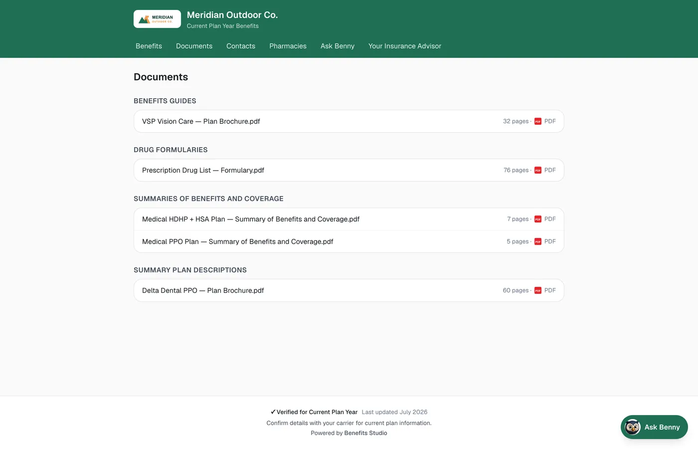 Document library in the employee portal
