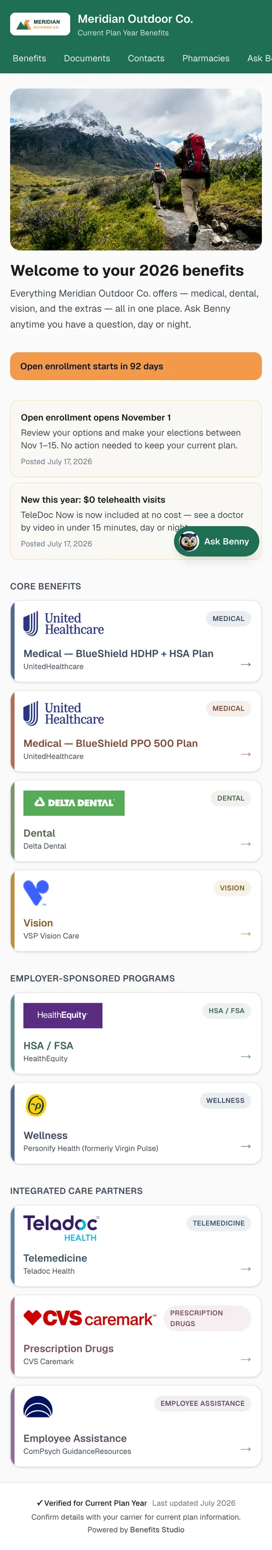Published benefits site on a phone